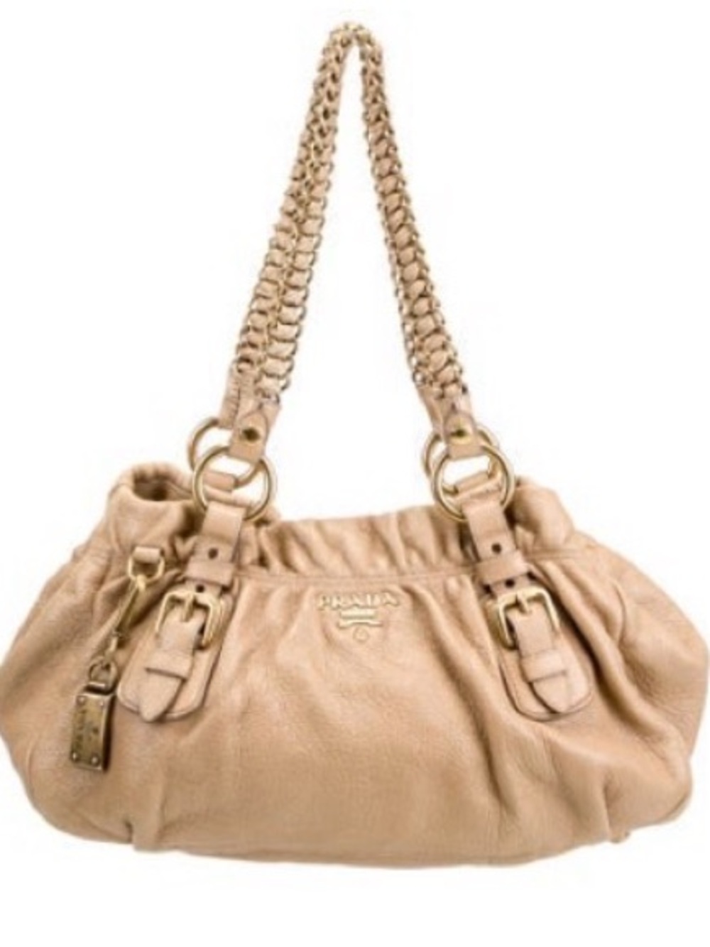 Prada Beige Leather Shoulder Bag with Gold Hardware